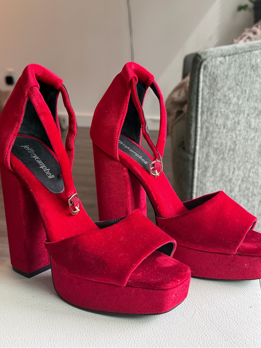 Jeffrey Campbell Vibrant Red Velvet Heels